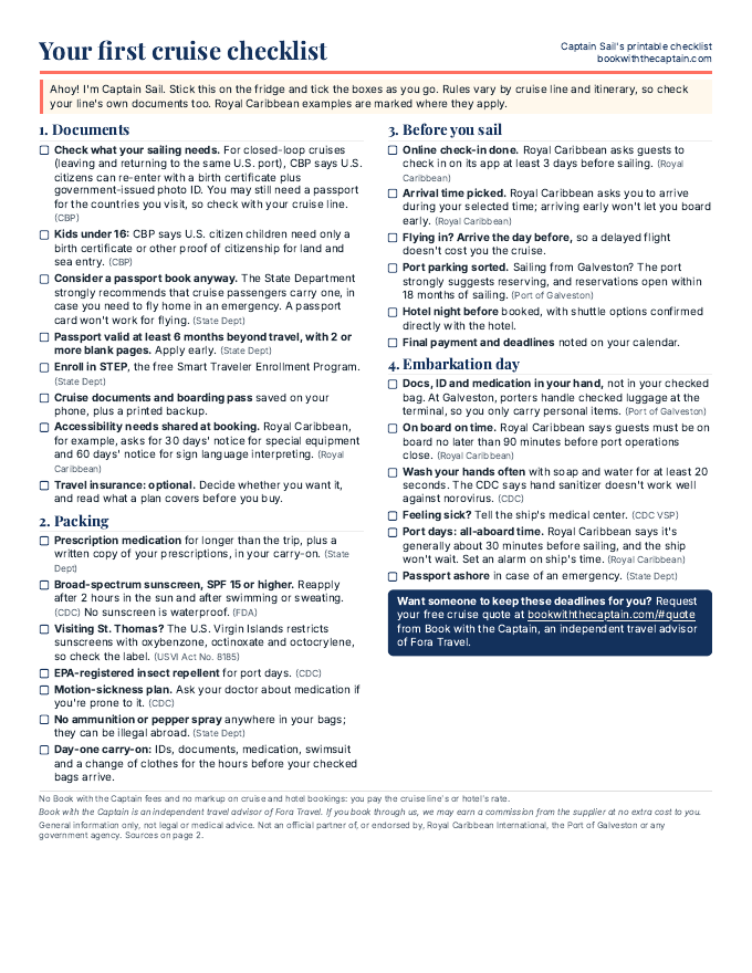 Preview of the printable First Cruise Checklist