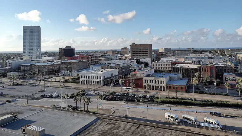 Downtown Galveston rooftops near the harbor