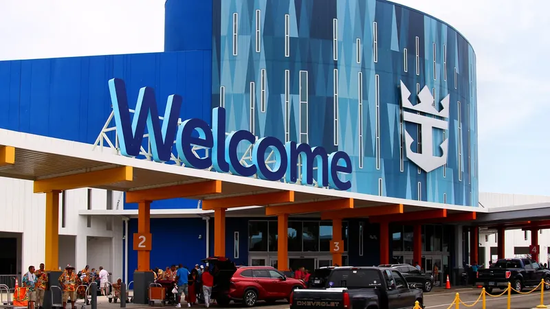 Cruise terminal building on the waterfront in Galveston, Texas