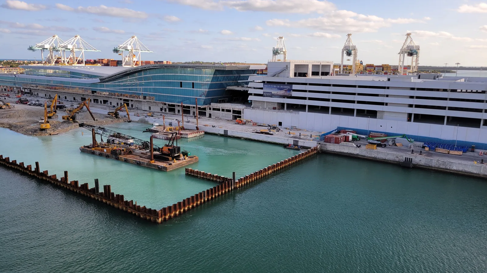 A new cruise terminal under construction at PortMiami, March 2024